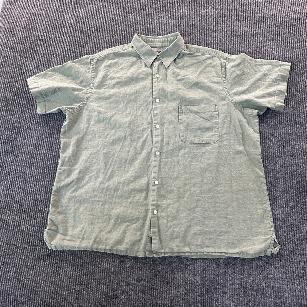 Club Room Mens XXL Sage Green Linen Cotton Blend Short Sleeve Button Up Shirt